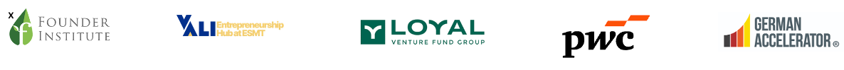 Our global partners: Founder Institute, ALI Entrepreneurship Center, Loyal Venture Fund Group, PwC, and German Accelerator